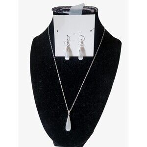 Sterling Silver Moonstone Opal Water Drop Necklace & Earrings Set